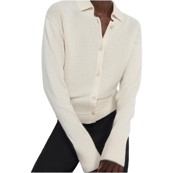 Theory Cropped Cardigan Sweater, Ivory, 100% Cashmere, Small, Pristine EUC - Picture 3 of 16